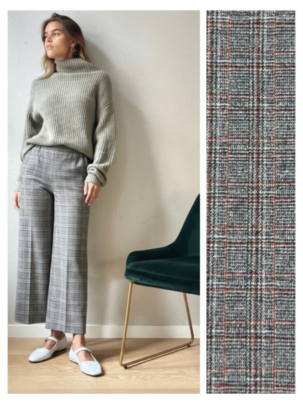 WILFRED Aritzia Easy Pant Wool High Rise Plaid Trousers Sz XS